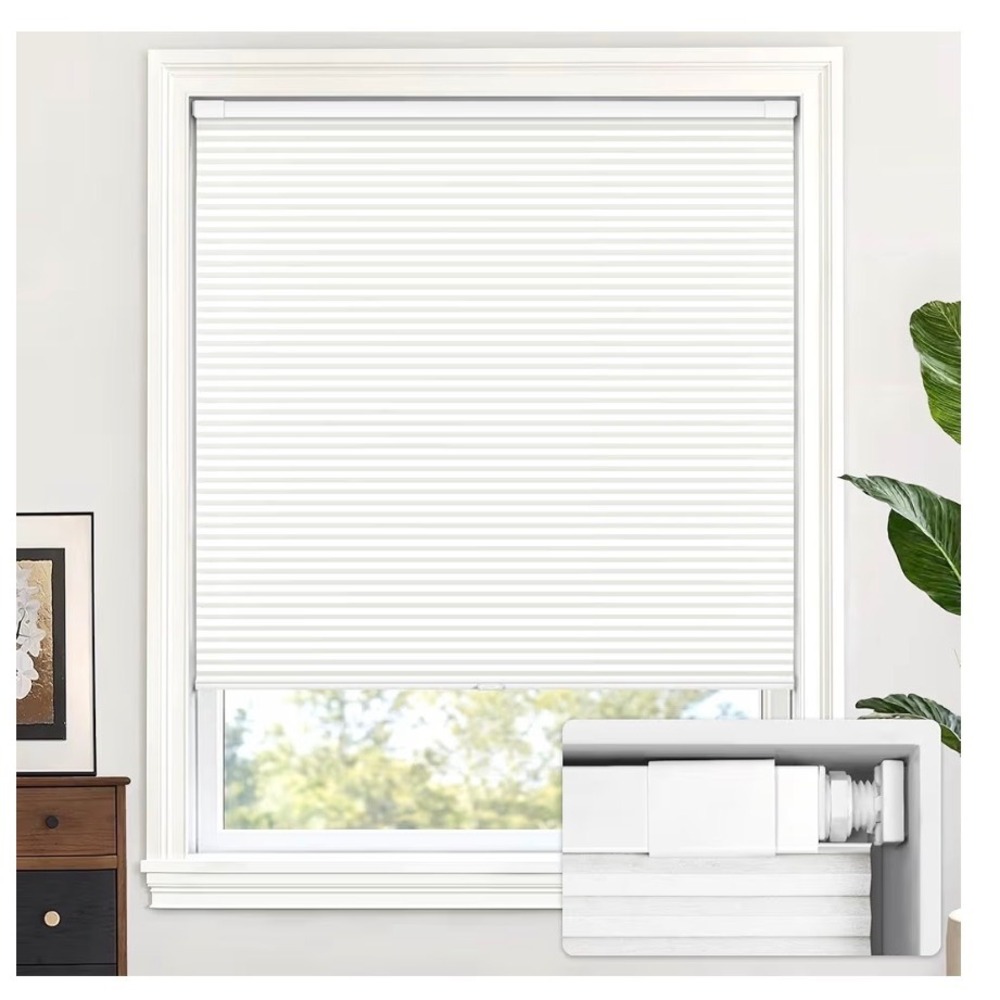 White Cordless Cellular Shades 35.5W x 72H No Drill Light Filtering Blinds
